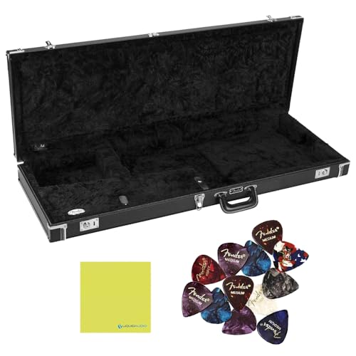 Fender Classic Series Wood Case - JazzmasterÂ®/JaguarÂ®, Black Bundle w/ 12x Fender Picks Polishing Cloth