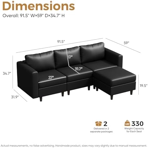 ABCASA-Sectional Sofa-Faux Leather-Comfortable Cloud Design
