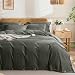 JELLYMONI Grey 100% Washed Cotton Duvet Cover Set, 3 Piece Luxury Soft Bedding Set with Buttons Closure,Solid Gray Color Pattern Duvet Cover Queen Size(No Comforter)