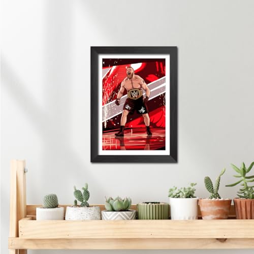 Image of TenorArts Brock Lesnar Poster Wrestler Vector Art Design Photo Framed Painting with Matt Finish Black Textures (12 inches x 9inches)