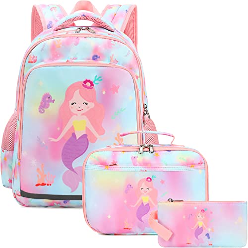 Girls Backpacks Mermaid Backpack With Lunch Bag Pencil Box Kids Preschool Backpack Girls Kindergarten Bookbag Set #TOP4