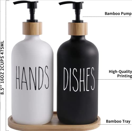 Beautiful Kitchen Hand and Dish Soap Dispenser Set with Wooden Base | Dispenses Dishsoap and Hand Wash Liquid | Black Fortified Glass Bottles with Pump | Refillable | Stylish Black White - Cosy Home Interiors Beautiful Kitchen Hand and Dish Soap Dispenser Set with Wooden Base | Dispenses Dishsoap and Hand Wash Liquid | Black Fortified Glass Bottles with Pump | Refillable | Stylish Black White - Image 6