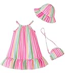 Renotemy Newborn Baby Girl Dresses Rainbow Striped Boho Sundress Cute Vacation Pink Backless Dress Summer Girl Casual Infant Outfits Princess Party Beach Vintage Dress Baby Girls Clothes 3-6 Months