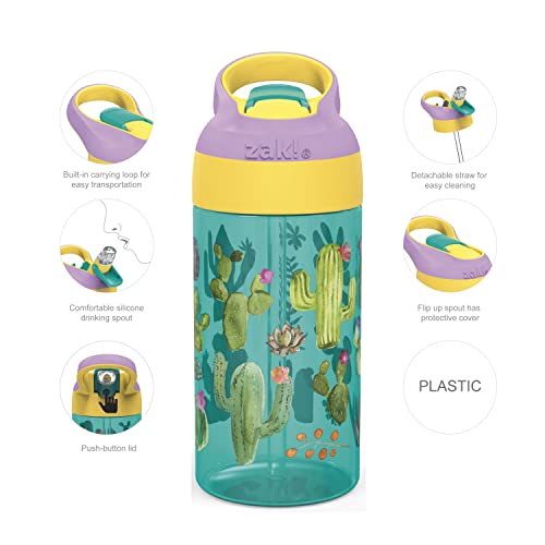 Zak Designs 16Oz Riverside Desert Life Kids Water Bottle With Straw And Built In Carrying Loop Made Of Durable Plastic, Leak-Proof Design For Travel, Cactus-Flamingo Pineapple, 2Pk Set #TOP1