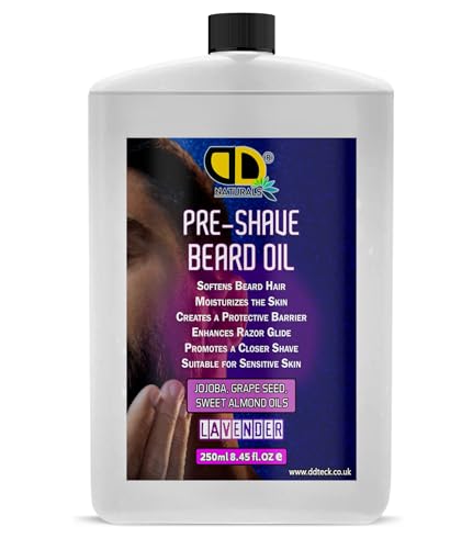 Image of Pre-Shave Beard Oil with Lavender – Soothes Sensitive Skin, Softens Hair, Enhances Razor Glide & Reduces Tug & Irritation – Natural Jojoba, Grapeseed & Sweet Almond Oils (250ml Postal)