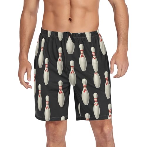 Men's Short Pajama Bottoms Bowling Sport Black Home Casual Sleep Pants4