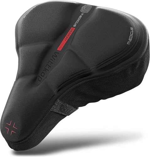 WITTKOP Fahrradsitzkissen mit Gelkissen & Memory-Schaum I Ergonomischer Fahrradsitzbezug für Damen und Herren mit 3-Zonen-Konzept I Bequemer Fahrradsattelbezug für Peloton & Fahrradsitz