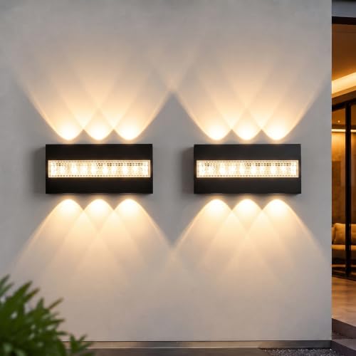 wisdom line 2er Set Wandleuchte Außen Innen 12W LED Up & Downlight Schwarz