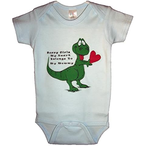 Handmade 4 Babies Funny Dinosaur Bodysuit With Heart For Baby Boys (12 - 18 Months, Blue) Cover