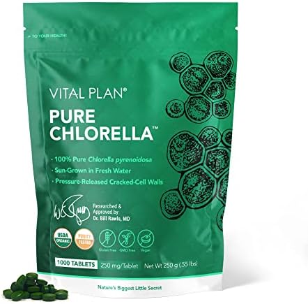 Vital Plan Pure Chlorella Tablets - Sun Grown Chlorella Pyrenoidosa Supplement by Dr. Bill Rawls w/ Broken Cell Wall - Organic Chlorella w/ Chlorophyll, Cracked Cell Wall & No Fillers (1000 Tabs)