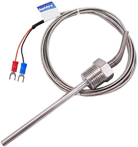 Twidec/2M NPT 1/2"inch (6X100MM) Pipe Thread Temperature Sensor Probe Two Wire Temperature Controller (0~600℃) 304 Stainless Steel K Type Thermocouple MT-205-1/2