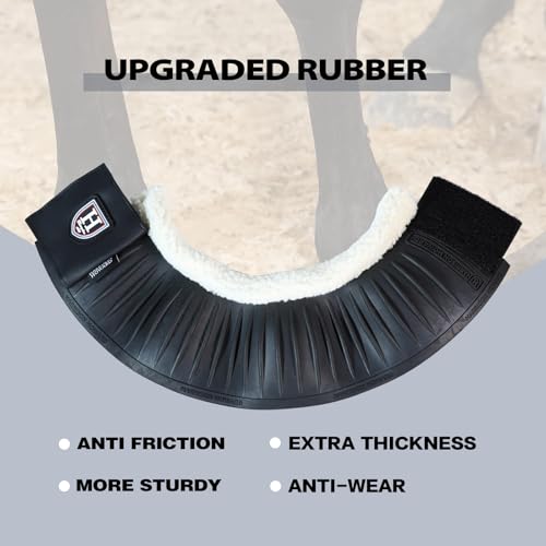 Image of Harrison Howard Rubber Pull-on Bell Boots with Fleece Lining and Extra-Large Leather Touch-Close Tape Hoof Overreach Protection for Horses Sold in Pairs Black L