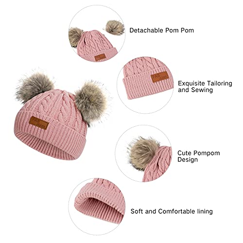 Baby Beanie Hat Double Pom Pom Toddler Beanies Warm Knit Infant Winter Hat Caps For Kids Boys Girls Black #TOP4