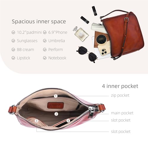 Bolso cruzado de cuero para mujer ajustable color marrón miniatura 7