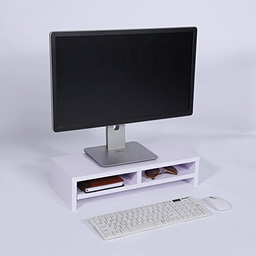 Yosoo Soporte de Madera Universal con Organizador para Monitor, TV, Portátil, Estante de Escritorio para Elevar la Pantalla de Sobremesa, 50 * 20 * 11,7cm (Blanco)