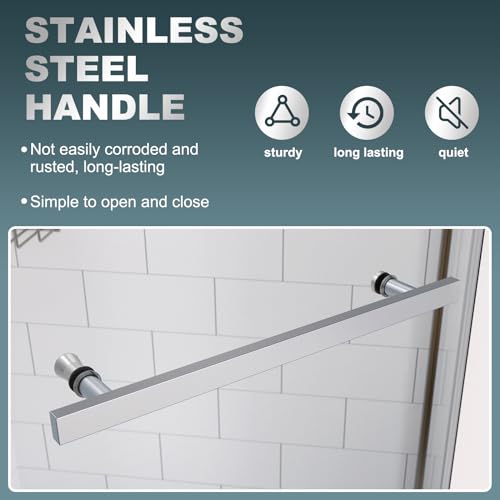 VISRACK 34 3/4~35 9/16\" Wx72 in.H Neo-Angle Frameless Shower Door,Corner Shower Enclosure 304 Stainless Steel Handle,Pivot Shower Door 1/4in(6mm) Thick Tempered Clear Glass(Shower Base Not Included) - Thumbnail 2