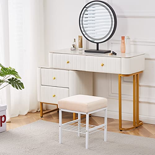 Cpintltr Multifunctional Vanity Stools Velvet Footstool Ottoman Shoe Changing Stool Makeup Stool Footrest Vanity Stool Small Footstool Pouf Ottoman Ottoman Stool for Makeup Room Champagne - Thumbnail 4
