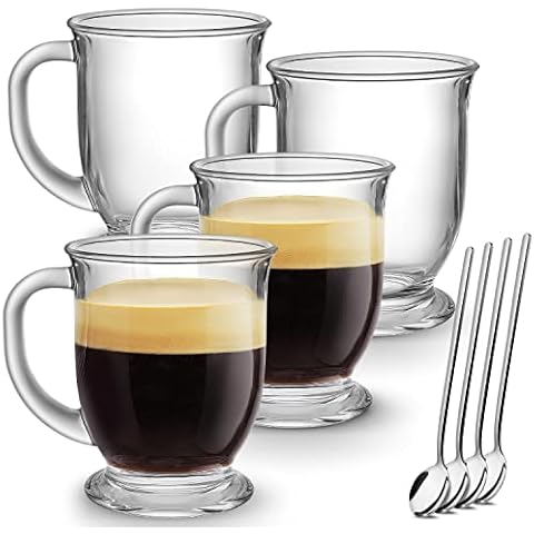 Mfacoy Glass Coffee Mugs Set of 4, Clear Large Coffee Mug 15 Oz With Handles for Hot Beverages, Clear Mugs for Tea, Cappuccino, Latte, Espresso Coffee, Juice, Glass Coffee Cups Cover