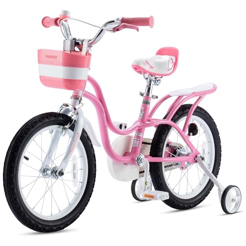 Pink and white bike with training wheels