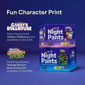 Rascals + Friends Night Pants, Absorbent Girls Nighttime Bedwetting Underwear, Gabby's~Dollhouse, (38-70 lbs), (S/M, 43 Count),