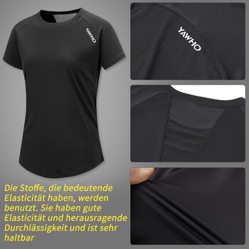 Damen Sport T-Shirt 3er Pack Funktionsshirt Laufshirt Fitness Shirt Trainingsshirt Kurzarm Rundhals Atmungsaktiv Schnelltrocknendes für Running Workout Gym (Black+Green+Blue, L)