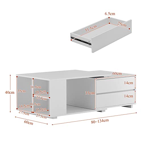 Miniatura 7 de Clipop Mesa De Centro Con Luz Led, Rectangular Para Sala De Estar, 4 Cajones Y Estante Abierto, Sofá Extensible Para Salón De Oficina