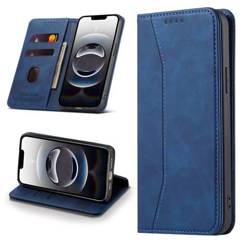 Leaisan Handyhülle für iPhone 17e Hülle, iPhone 16e Hülle Premium Leder Flip Klapphülle Stoßfeste Magnetische Hülle [Standfunktion] [Kartenfächern] Schutzhülle Tasche - Blau