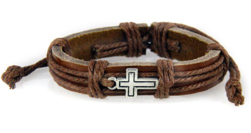 4030530 Cross Leather Bracelet Christian Inspirational Scripture Jesus Bible Religious