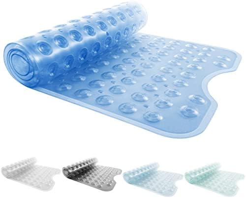 ANSIO® Long Bath Mat PVC Non-Slip Anti Mould Shower Mat with Drain Holes & Suction Cups Machine Washable 102 x 40cm / 40 x 16inches - Clear
