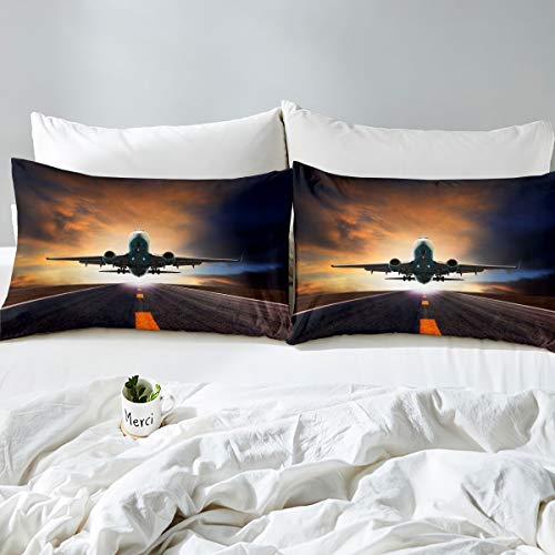 Homemissing Aircraft Duvet Cover Aircraft Flying Bedding Set Airplane Comforter Cover for Boys Girls Kids Helicopter Flying Plane Lightweight Bedspread Cover Single Size - Image 3