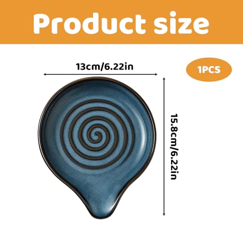 Diameter 13 CM Spoon Rest, Ceramic Spoon Rest with Spiral Design, Handcrafted Glazed Spoon Holder Spoon Holder, Heat-Resistant and Dishwasher Safe, Kiln Turning Blue - Image 3