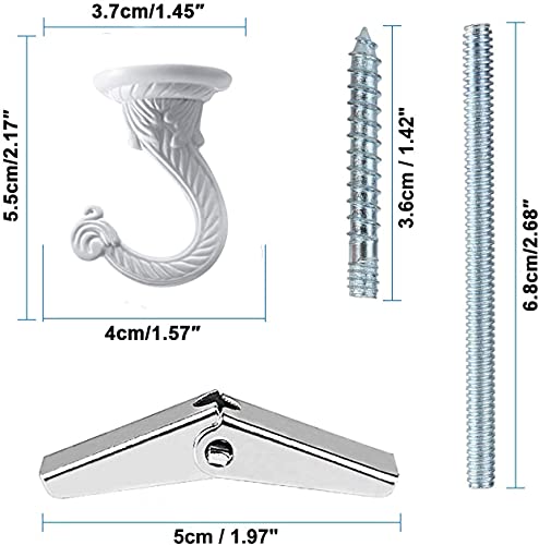 2-Sets-55mm217-Ceiling-Metal-Ceiling-Hooks-Heavy-Duty-Swag-Ceiling-Hooks-with-Hardware-for-Hanging-PlantsChandeliersWind-ChimesOrnament-White