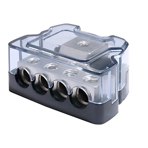 Rkurck 4 Way Power Distribution Block, 0/2/4 Awg Gauge In, 4/8/10 Gauge Out, Car Audio Stereo Amp Ground Distributor Connecting Block For Car Audio Amplifier Splitter (1 In 4 Out) #TOP2