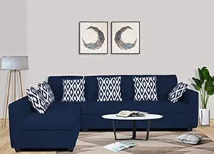 Adorn India Rio High Back L Shape 6 Seater Sofa Set (Left Side Handle) (Blue)