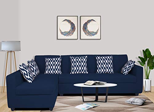 Image of Adorn India Rio Highback L Shape 6 Seater Sofa Set (Left Side Handle) (Blue)