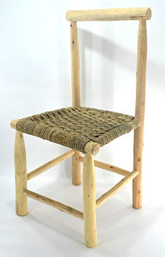 Image of Maison Andaluz Handmade Moroccan craft dining chair stool from wicker rope and natural laurel wood - Seat W 40 L 52 H 37 cm Back 90 cm