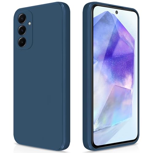 GiiYoon Silicone Case Compatible with Samsung Galaxy A55 5G, Full Body Silky Soft Touch Phone Case with Camera Protection, Shockproof Cover with Microfiber Lining, Blue