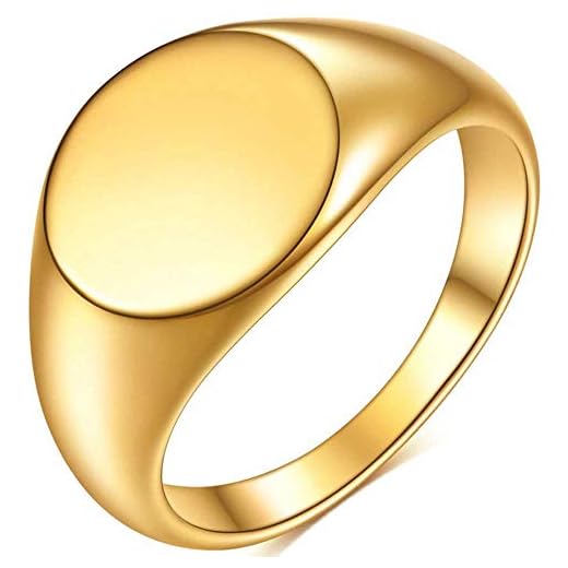 Jude Jewelers Stainless Steel Round Shape Signet Style Classical Simple Plain Wedding Engagement Statement Ring (Gold, 7)