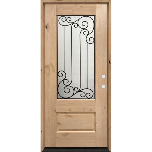 Home Outlet - 36" x 80" Unfinished Knotty Alder Exterior Door Unit | Inswing | 3/4 Glass | Internal Grille | Includes Brickmold (Left Hand)