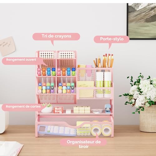 Organiseur Bureau Maille Rose avec Tiroir, Marbrasse