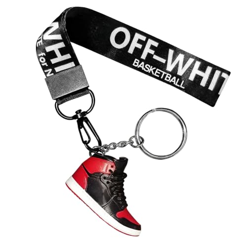 Classic Key Chain Lanyard with Mini Sneaker, Decorative Keyrings for Car Keys Wallets Backpack, Soft & Cute Keychain Gift (Red Black)