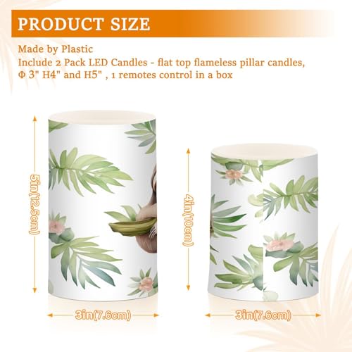 Image of Leaf and Sloth Flameless Candles, Flameless Candles with Remote Set of 2, Flameless Candles Battery Operated, Pillar Candles Home Decoration, Christmas, Party, E08D23009