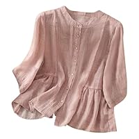 Camicette estive da donna in lino stile bohémien tunica Boho Contadino controllo pancia floreale ricamato top 2025 camicia indiana con volant per anziani primavera casual tinta unita cotone
