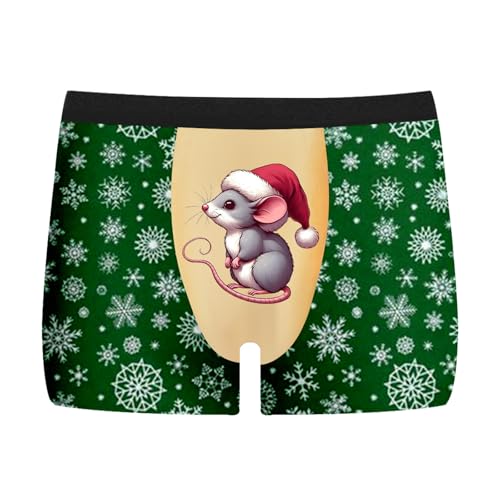 Generisch Herren Weihnachten Unterhosen Lustige 3D Weihnachts Unterhosen Maus Druckstretch Boxershorts Bequeme Sexy Männer Underwear Für Christmas Party Green M