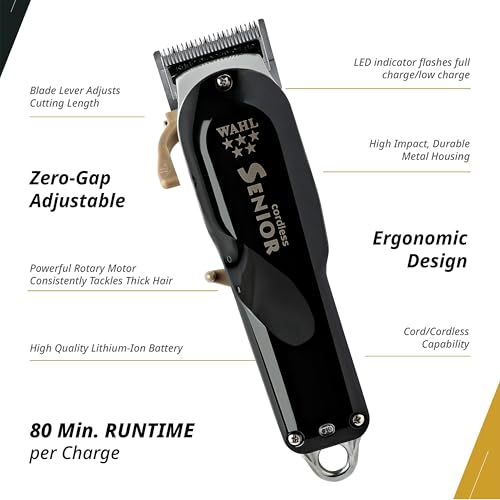 Wahl 5 Star Cordless Senior Clipper, Professional Hair Clippers, Pro Haircutting Kit, Clippers for Thick Hair, Taper Lever, Fading, Close Cut, Powerful Motor, Cordless, Lightweight, Barbers Supplies - Image 2