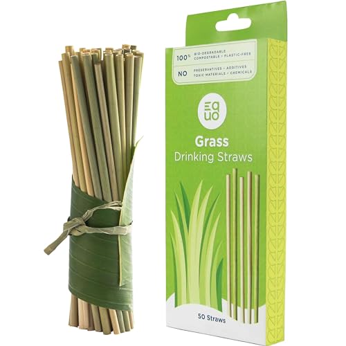 EQUO Grass Drinking Straws (Pack of 50, Standard) - Plastic-free, Home-compostable, Eco-friendly Straws for Sodas, Juices, Coffee & More