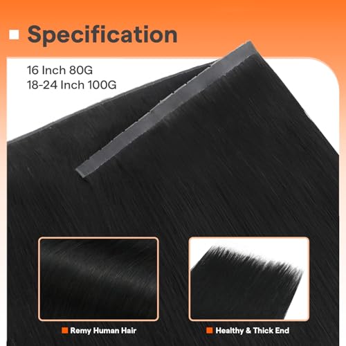 Image of Full Shine 26 Inch Butterfly Weft Hair Extensions Human Hair Jet Black 100G | Added Length Volume, Invisible Double Side PU Holes, Long Straight Wear, Everyday Style for Women, Seamless Blend Solution