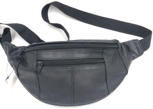 Unisex Real Leather Bum Bag Waist Fanny Festival Pouch Bag Holiday Pack, Black