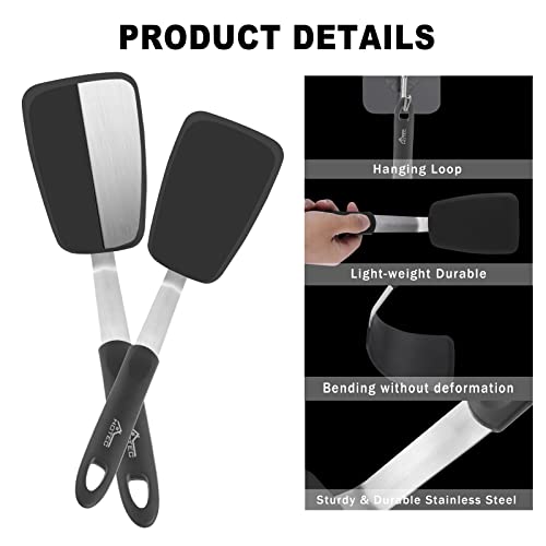 Foto von HOTEC Flexibler Silikonspatel Essential Küchenutensilien Hitzebeständiger Pfannenwender für Antihaftpfanne 2er Set Dunkelgrau