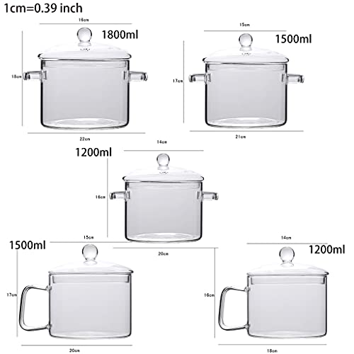 WAHSBAG Panela de vidro com tampa de tampa, caçarola de vidro com alça multiuso resistente ao calor